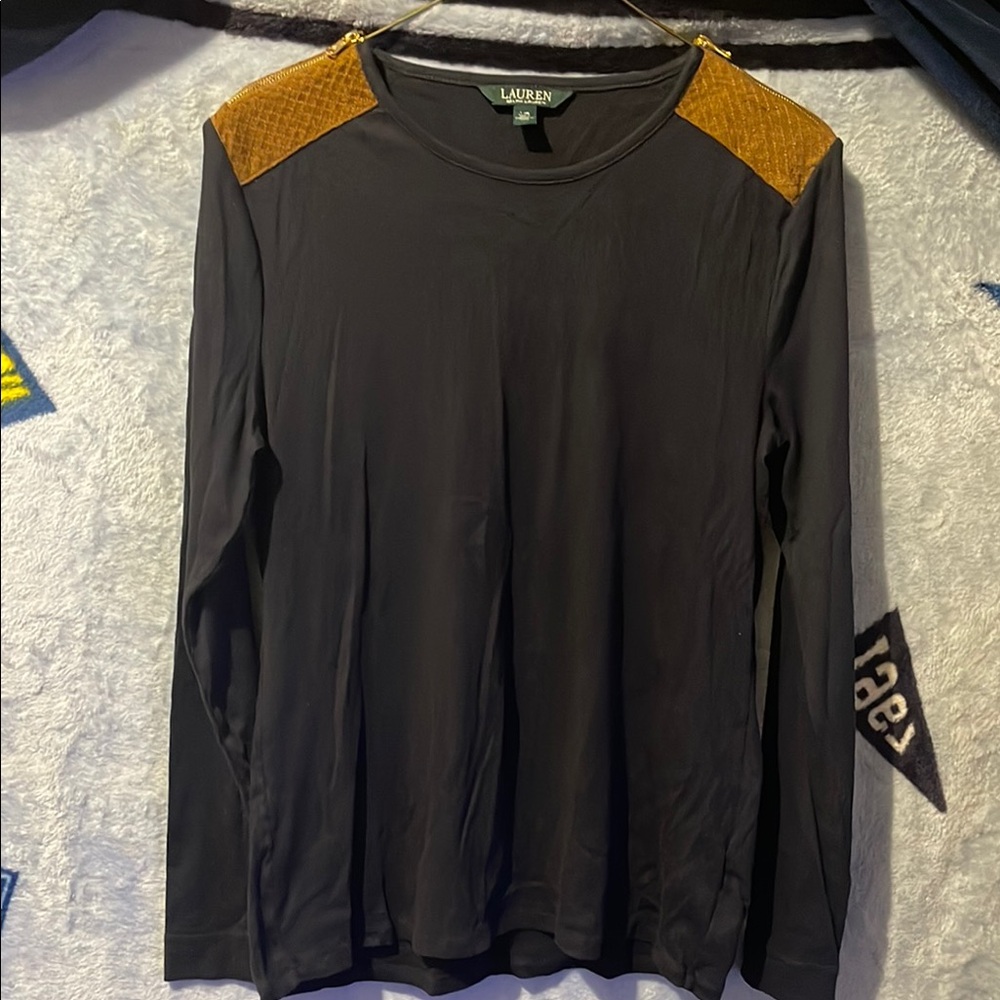 Lauren Ralph Lauren Black Top with Brown Details